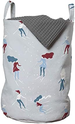 Lunarable Skii torba za pranje veša, Retro dizajn crtanih filmova devojke skijanje tokom snežnih padavina