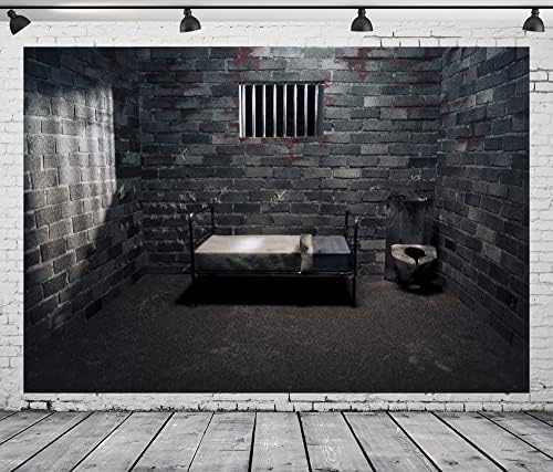 BELECO 12x8ft tkanina pozadina zatvorske ćelije zatvor zabranjena Soba fotografija pozadina tamna zatvorska ćelija sa krvnim mrljama za ubistva Mystery Crime Scene Party Dekoracije deca odrasli Foto rekviziti