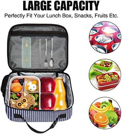 IVENHLYS Stripe Lunch Box, velika izolovana torba za ručak nepropusna izdržljiva višekratna hladnjača za odrasle sa džepom sa strane, kutija za ručak za žene muškarce djeca idealni pokloni