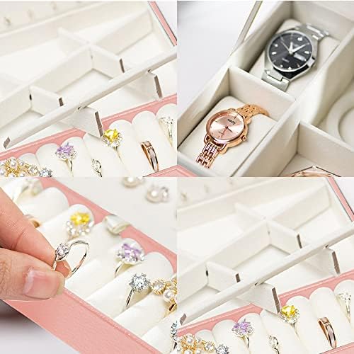 Xmjxbox nakit kutije za žene 2 sloja PU leather nakit Organizator zaključana torbica za čuvanje nakita za satove naušnica prsten narukvica narukvica