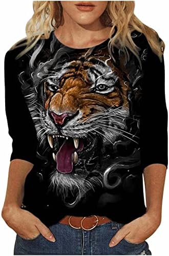 Majice s dugim rukavima žene, žene 3D životinjski tigar grafički tinesu casual labava posada lagana dukserica