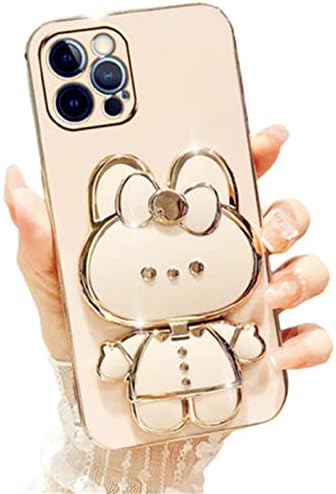 za iPhone 11 Pro Max Case za žene djevojke, 6d slatki kawaii skriveni zec zec ogledala, luksuzno glitter mekani silikonska makeup Girly telefon sa poklopcem za iPhone 11 pro max ružičasta
