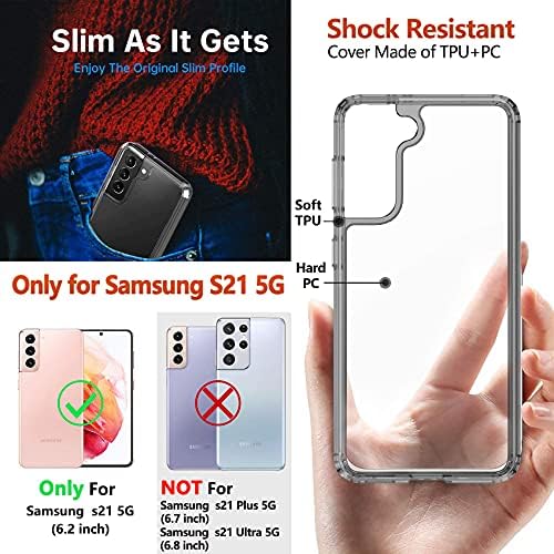 Ferilinso za slučaj Samsung Galaxy S21, [ne fit s21 + plus], sa 2 pakovanjem zaslona od kaljenog stakla [Hard PC stražnji TPU fleksibilni okvir] [Zaštita od vojne ocjene] [10x anti-žutilizacija]