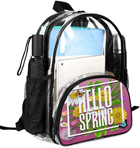 QsirBC Spring Leaves Flower Clear ruksak udobne podesive naramenice PVC clear Book torba kapacitet mrežasti
