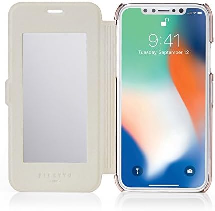 iPhone X Case - Pipetto Slim Wallet Case Ultra Thin Premium navlaka od prave kože sa 1 unutrašnjim ogledalom-siva
