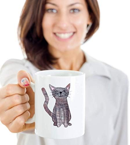 Dklm siva Tabby poklon šolja za mačke-slatka šolja za kafu za ljubitelje mačaka