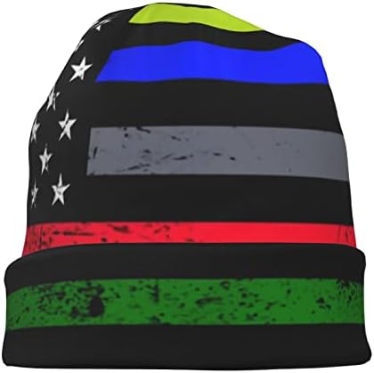 Niqqzit tanka plava crvena zelena linija Američka zastava Beanie Hat za muškarce / žene Slouchy Beanie skija