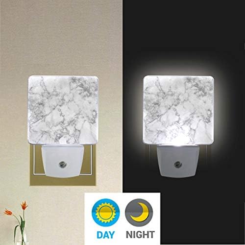 ALAZA 2 paket LED noćno svjetlo, Auto senzor od bijelog mramora LED sumrak do zore noćno svjetlo uključite