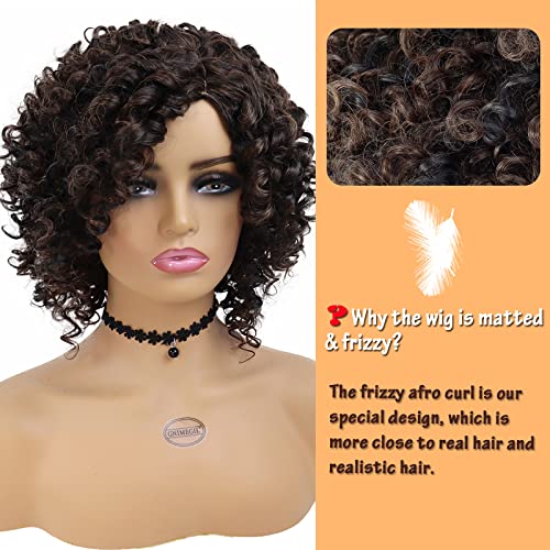 GNIMEGIL kratke kovrčave Afro perike za crne žene sa šiškama sa strane sintetička vlakna Afro Kinky kovrčava
