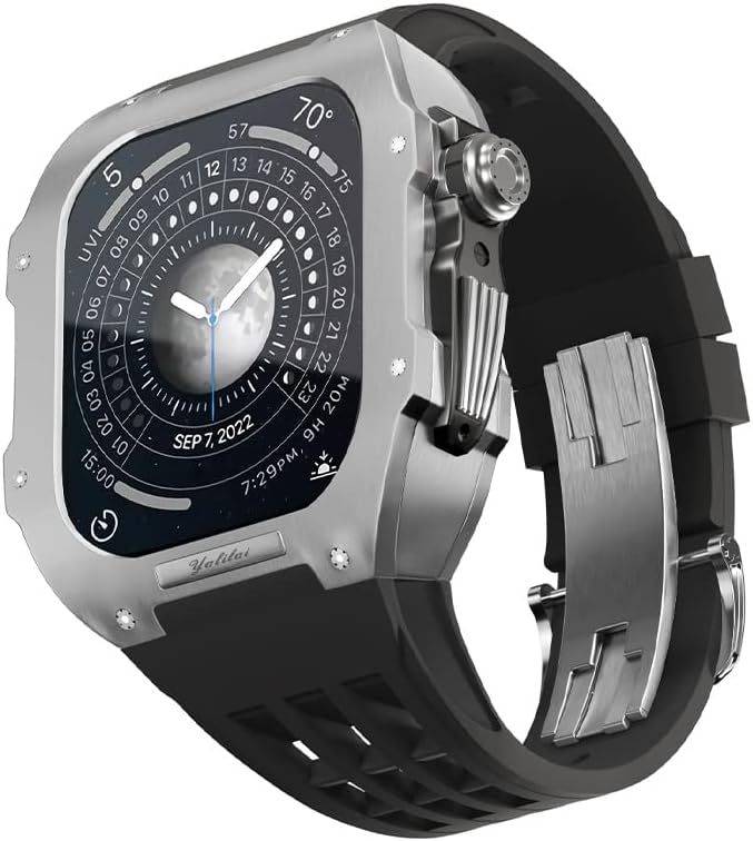 BOLLSA LUXURY WATWER, za Apple Watch 8/7 / serije Titanium Case + FluororBer Luksuzni sat za sat za IWATCH 45mm Watch Band Retrofit komplet Nadogradite sat i futrolu