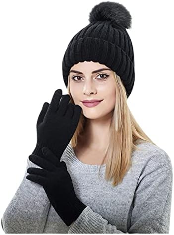 Šešir za skijanje, toplo debelo meko s rukavicama ženske pletene zimske tople pletene hat bejzbol kape kape
