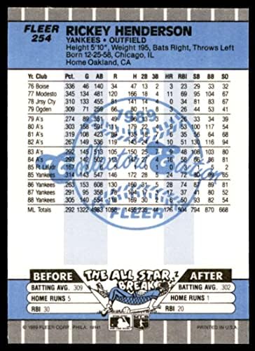 Rickey Henderson Card 1989 Fleer Glossy 254