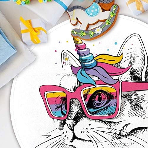 Slatka mačka u jednorožnim Rainbow naočalama mane rog, non kliz vrata 15.7 okrugla područja tepiha tepiha