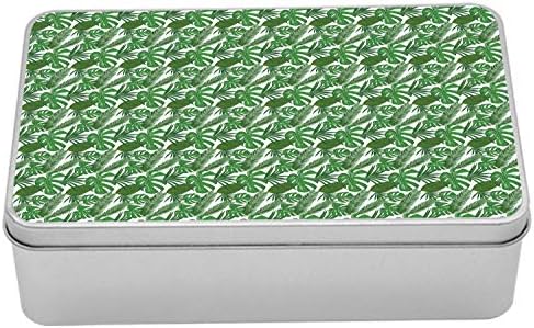 AMBESONNE PHILODENDRON TIN kutija, ljetno ponavljanje različitih listova za tropske džungle, prenosivi pravokutni metalni organizator sa poklopcem, 7.2 x 4,7 x 2,2 , zelena zelena i bijela