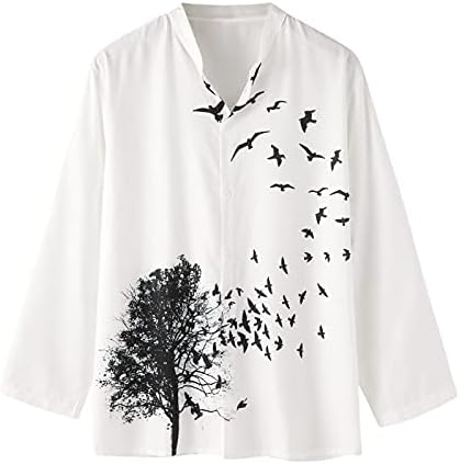 Beibeia Muške V V CACT-up Henley majice, pamučni pamučni posteljina leptir za crtanje dugih rukava Ležerne