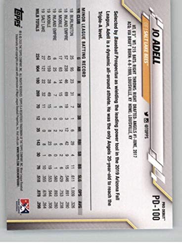 2020 TOPPS PRO dezna PD-100 Jo Adell Salt Lake Pčele MLB bejzbol kartice NM-MT