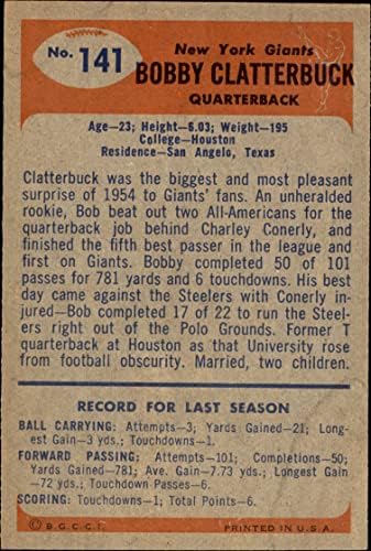 1955 Bowman 141 Bobby Clatterbuck New York Giants-FB Dobri Giants-FB Houston