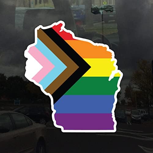 Primjenjivo Pun Wisconsin State Progress Pride zastava LGBT - Živa statički zasnivanje prozora Cling - 6 inča