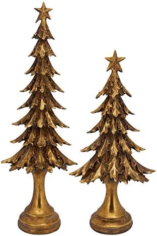 Fannco Styles Resin Gold Vintage Božićna figurica sa zvezdanim topperom 20 H - tablica malo drvo za Božić,