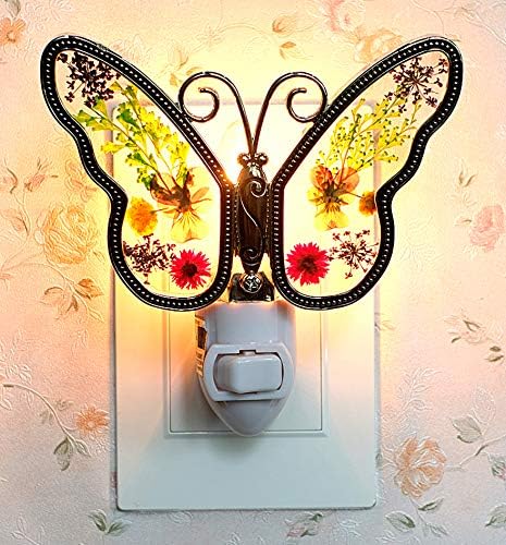 Leptir vitraž noćno svjetlo cvijet u staklu sa metalnim ukrasima noćno svjetlo leptir & nbsp; rasadnik spavaća