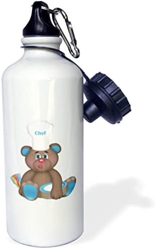 3Droza slatka smeđa, ružičasta, plava i žuta kuharska medvjeda ilustracija - boce za vodu