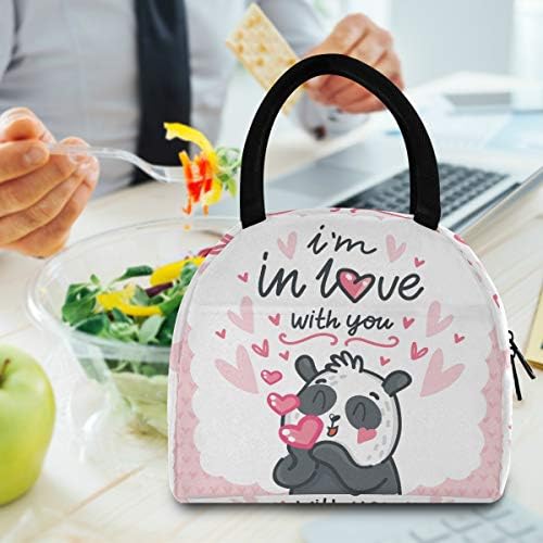Yyzzh medvjed Panda zaljubljeni ljubi srca romantično Valentinovo izolovana torba za ručak sa patentnim zatvaračem Cooler Meal Prep torba kutija za ručak kontejnerska torba za odrasle muškarce žene Kućni školski ured na otvorenom