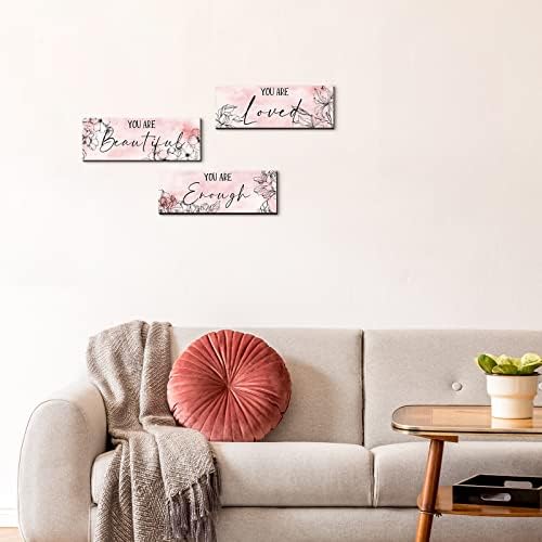 3 kom cvjetni drveni zidni viseći zidni umjetnici Pozitivni citati Lijepi ste inspirativni zidni dekori