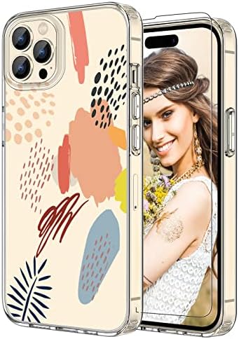 Noyabox iPhone 14 PRO futrola za žene, [sa zaštitnikom zaslona] Slim Fit Boho Cvjetni dizajn Slatki iPhone