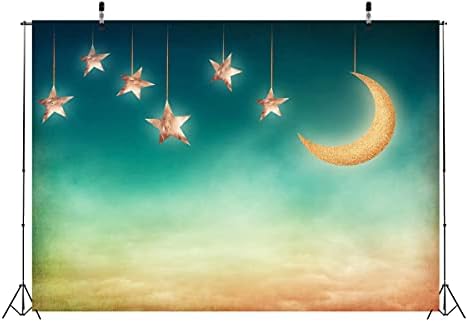 CORFOTO tkanina 9x6ft fotografija u pozadini mjeseca zlatna zvijezda užarena Luna viseća scena za Baby Shower Rođendanska zabava fotografija u pozadini slika djeca djevojčice spavaća soba stropni zidni dekor