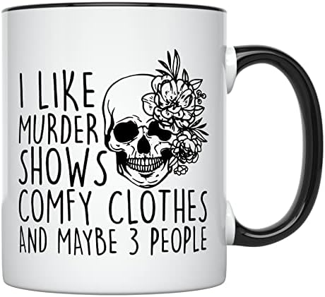 YouNique Designs I Like Murder Shows Comfy odjeća i 3 osobe True Crime Mug - 11 Oz, True Crime Gifts For Women, Crime Junkie Merch Cup, serijski ubica pokloni for True Crime Lovers