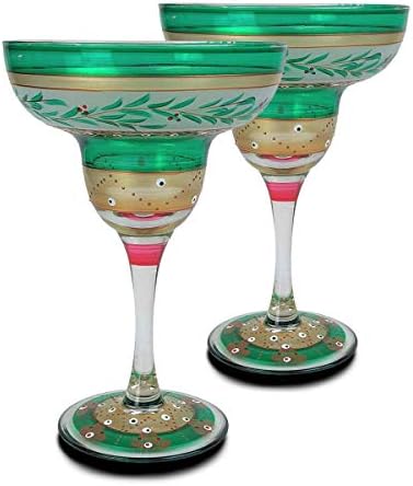 Golden Hill Studio ručno oslikane Margarita naočare Set od 2 - kolekcija marokanskih mozaičnih šuma - ručno oslikano stakleno posuđe američkih umjetnika - jedinstvene i dekorativne Margarita naočare, dekor kuhinjskog stola