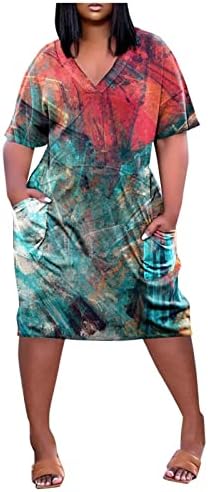 Miashui slatka sarafan žene Casual Plus Size v haljine za vrat kratki rukav koljeno štampana linija ženske Radne haljine posao