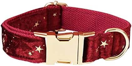 Walnuta personalizirani ovratnik za pse Božićni crveni baršunasti luk kravata i povodac set sa festivalskim zvjezdanim zvjezdicama