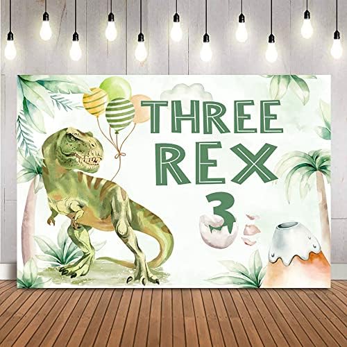 Tri Rex pozadina dječaka dinosaurusa Rođendanska zabava pozadina zelenila Safari džungla 3. rođendan novorođena