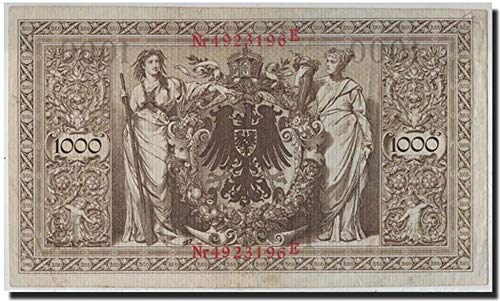 1910 DE GIANT 1910 Njemački Empire 1000 maraka! Najviša pre-1922 deno! Teksturirani papir 10000 označava
