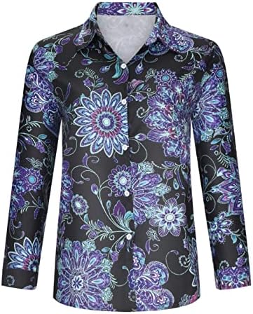 Najpopularniji majica za žene Ljeto jesen dugi rukav visoki vrat Paisley cvjetni grafički gumb dolje do ležerne majice qo qo