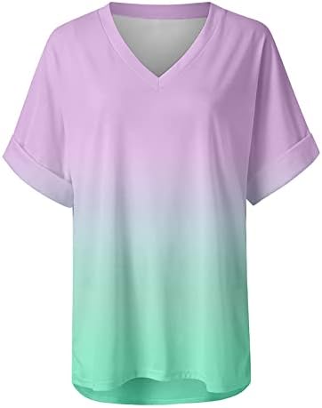 Ljetna majica za žene modni gradijentni ispisani bluza V-izrez kratki rukav labav majica