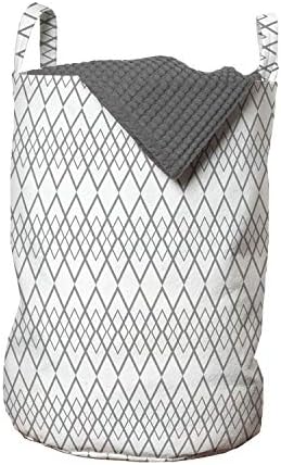Ambesonne Damask siva torba za pranje veša, neutralni geometrijski uzorak sa ponavljajućim lančanim rombovima kao horizontalnim redosledom, korpa za korpe sa ručkama zatvaranje Vezica za pranje veša, 13 x 19, siva bela