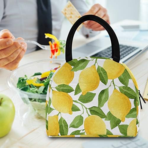 YYZZH akvarel limunovo voće sa zelenim listom uzorak žuta Botanička izolovana patentna torba za ručak Cooler Meal Prep torba kutija za ručak torba za odrasle muškarce žene ured kućne škole na otvorenom