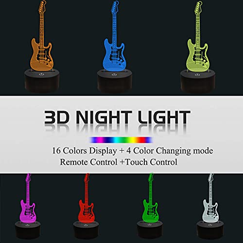Pokloni za gitaru, gitara 3d lampa za iluziju noćnog svjetla za djecu, Pokloni ljubitelja gitare od starosti 2 3 4 5 6+ godine za djevojčice dječaci muškarci žene-16 boja koje se mijenjaju daljinskim upravljačem