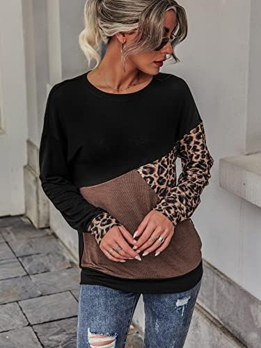 Soly Hux ženske casual dugih rukava boja blok leopard ispis majica pulover vrhove