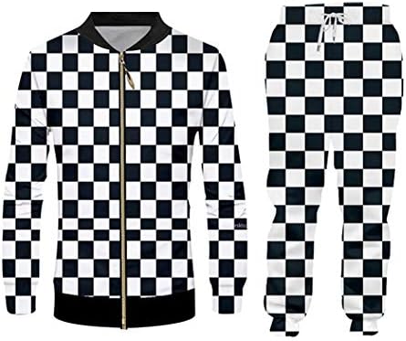 Fulbhprint crno bijeli plaid checkerboard casual dukserica i hlače 3D Crewneck Hoodie Pulovers Muškarci