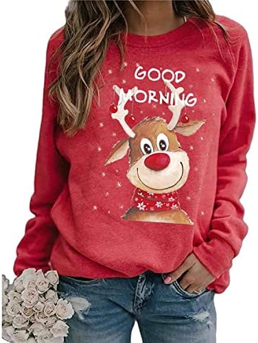 Hoodies Aodong za žene Božićne vrhove slatke tiskane majice pulover dugih rukava casual crewneck dukserice
