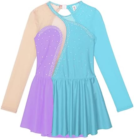 Yumin Kids Girls Shiny rhinestone figura haljina za klizanje baleta tutu haljina gimnastika Leotard Dancewear