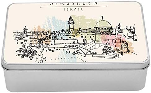 AMPESONNE IZRAEL METAL kutija, gradska oblikovna povijesna zidna skica, višenamjenska pravokutna limna kutija
