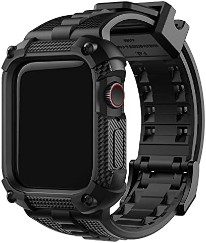 Fullmosa Kompatibilni nehrđajući čelik Apple Watch Band 44mm Black sa futrolom i kompatibilnim jabukom Gledajte silikonska gumena traka 44mm sa zaštitnikom zaslona, ​​crna