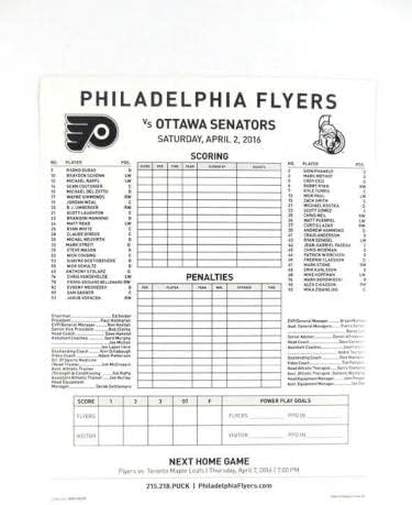 2015-16 Philadelphia Flyers Sean Couturier 14 Potpisano Scorecard 11 x 8 1/2 - autogramirane NHL fotografije