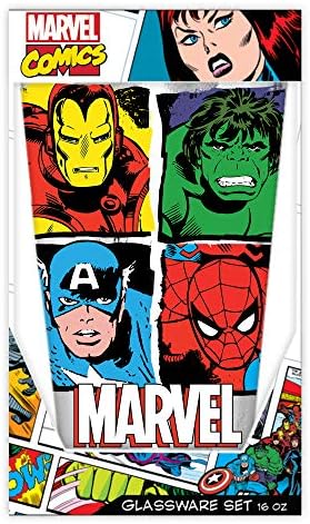 Silver Buffalo Marvel Comics Retro četiri heroja pinta stakla u poklon kutiji, 16-unca, višebojni