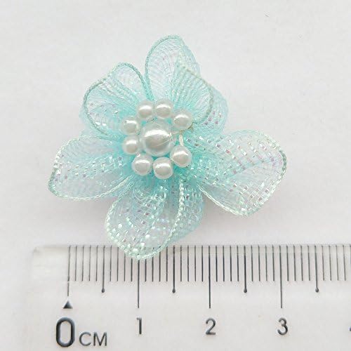 Chenkou Craft Mix Lots 40pcs 28mm Organza Ribbon Flowers lukovi w / perle Appliques Wedding Craft )