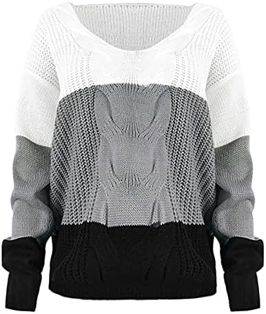 Premeni pulover PIMELU V-izrez za žene, dugi rukav pleteni pulover dugih rukava pulover kabela pletene džempere
